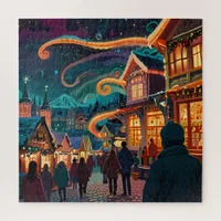 Enchanting Christmas Market Town Winter Wonderland Jigsaw Puzzle