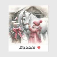 Little Girl and her Horse Christmas Sticker