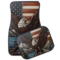 Bald Eagle With American Flag and Mountains Car Floor Mat