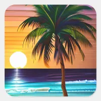 Palm Trees and Sunset Square Sticker