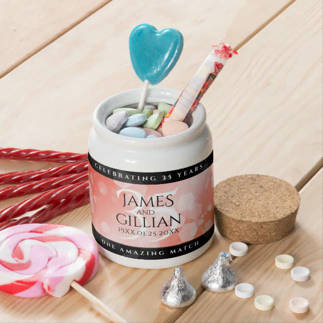 Elegant 35th Coral Wedding Anniversary Celebration Candy Jar