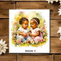 African-American Twin Girl's Baby Shower Sticker