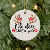 2020 Oh Deer What A Year Funny Christmas Reindeer Ceramic Ornament