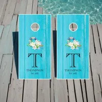 Rustic Turquoise Wood Beach Cornhole Set