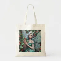 Beautiful December Fairy in Holly Tote Bag