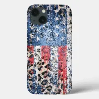 *~ Patriotic Distressed  USA Flag AP27 Leopard iPhone 13 Case