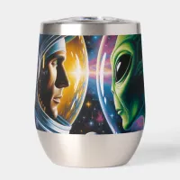 Alien and Astronaut in Space  Thermal Wine Tumbler