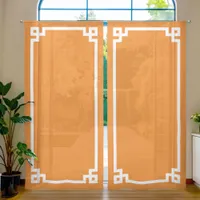 Orange and White Greek Key Border Sheer Curtains