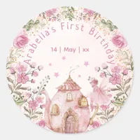 Tea Party Fairy Girl Blush Pink Flowers Birthday Classic Round Sticker