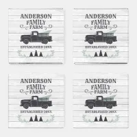 Farmhouse Christmas Tree Family Farm Personalized Coaster Set