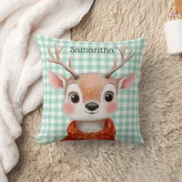 Cute Reindeer Christmas Buffalo Check Throw Pillow