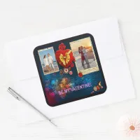 Custom Photos & Name Heart Be My Valentine Mosaic Square Sticker