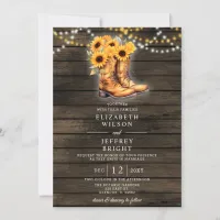 Sunflowers Cowboy Boots Barn Wood Western Wedding Invitation