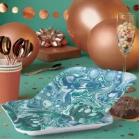 Turquoise and Blue Ocean Waves and Bubbles Paper Plates