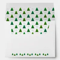 Christmas tree forest, snowflakes, red blue dots envelope