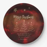 Modern Red Gold Christmas Tree Paper Plates