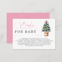 Pink Bow Christmas Tree Baby Shower Book Request Enclosure Card