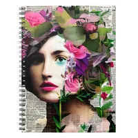 Victorian Era Vintage Woman with Pink Flowers Notebook