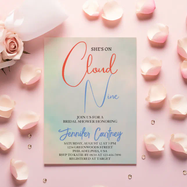 She's On Cloud Nine Dreamy Pastel Bridal Shower Invitation