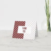 Polka-Dotted Red and White Color Block Thank You Note Card