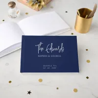 Elegant Modern Navy and Silver Wedding Foil Guest Book