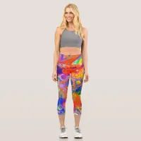 Disco Ball Electricity Fluid Art    Capri Leggings