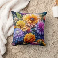 Pretty Colorful Ai Art Flowers  Throw Pillow