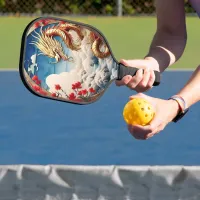 Fire breathing dragon red blue and gold scales pickleball paddle