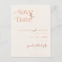 Rustic Retro Boho Terracotta Photo Save The Date Announcement Postcard