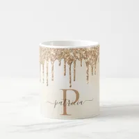 Glam Gold Glitter Drips Elegant Monogram  Coffee Mug