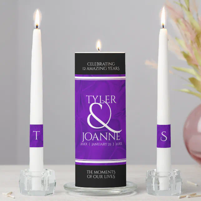 Elegant 12th Silk Wedding Anniversary Celebration Unity Candle Set