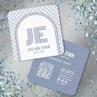 Elegant Retro Dusty Blue Monogram Business Card