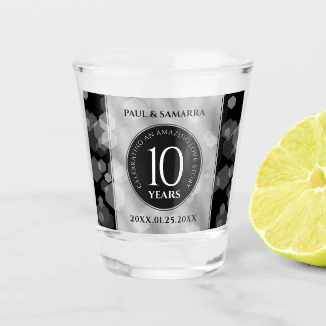 Elegant 10th Tin Wedding Anniversary Celebration Shot Glass