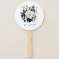 Navy, White and Gold Floral Wedding Hand Fan