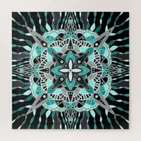 Teal and Turquoise Mandala Abstract Meditative    Jigsaw Puzzle