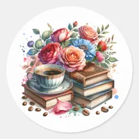 Rise and Shine Vintage Coffee Cup and Flowers Classic Round Sticker