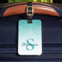 Monogram Name Teal Glitter Sparkle Chic Luggage Tag