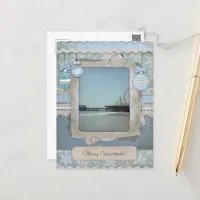 Blue Merry Christmas Santa Monica Pier Scrapbook Holiday Postcard