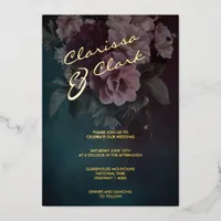 Dark Moody Bold Floral Gold Wedding Foil Invitatio Foil Invitation