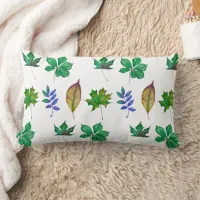 Green and Blue Watercolor Leaves Lumbar Pillow