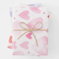 Pretty Watercolor Hearts Trio Pink Red Purple Gift Wrapping Paper Sheets