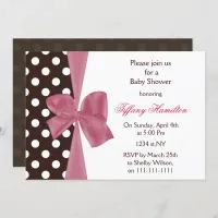 trendy chocolate pink bow Baby shower Invitation