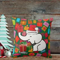 White Elephant Your Name Christmas Presents Green Throw Pillow