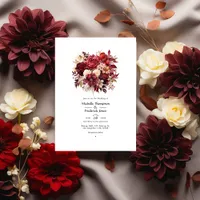 Scarlet, Dark Brown & Deep Burgundy Floral Wedding Invitation