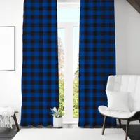 Dark Black and Blue Buffalo Plaid Checkered Blackout Curtains