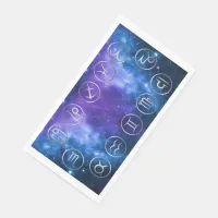 Twelve Grey Zodiac Symbols on blue galaxy | Paper Guest Towels