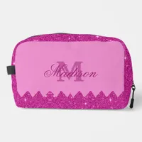 Girly pink glitter zigzag, monogram, custom dopp kit