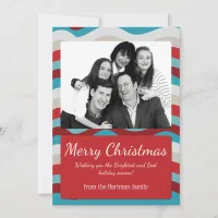 Red & Blue Wavy Christmas Flat Holiday Photo Card