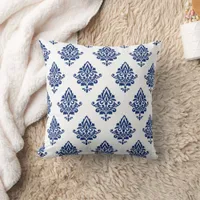 Hamptons Blue and White Chic Damask Pattern Throw Pillow