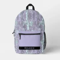 Pretty Lavender and Sage Leaves with Name  Printed Backpack